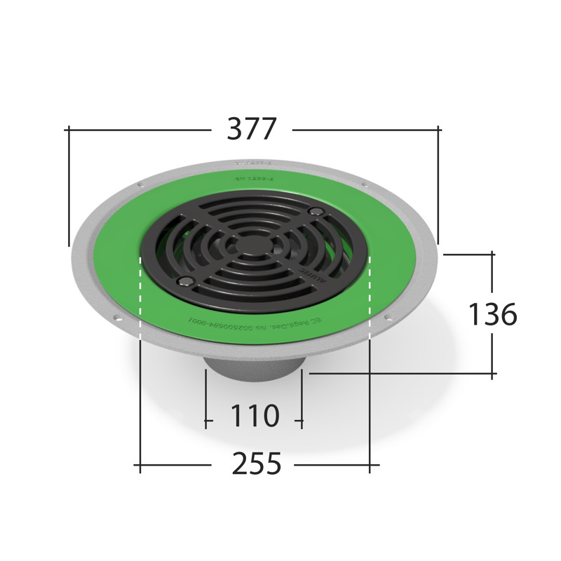 Roof Outlet with Flat Grate 110mm⌀ Pipe Connection
