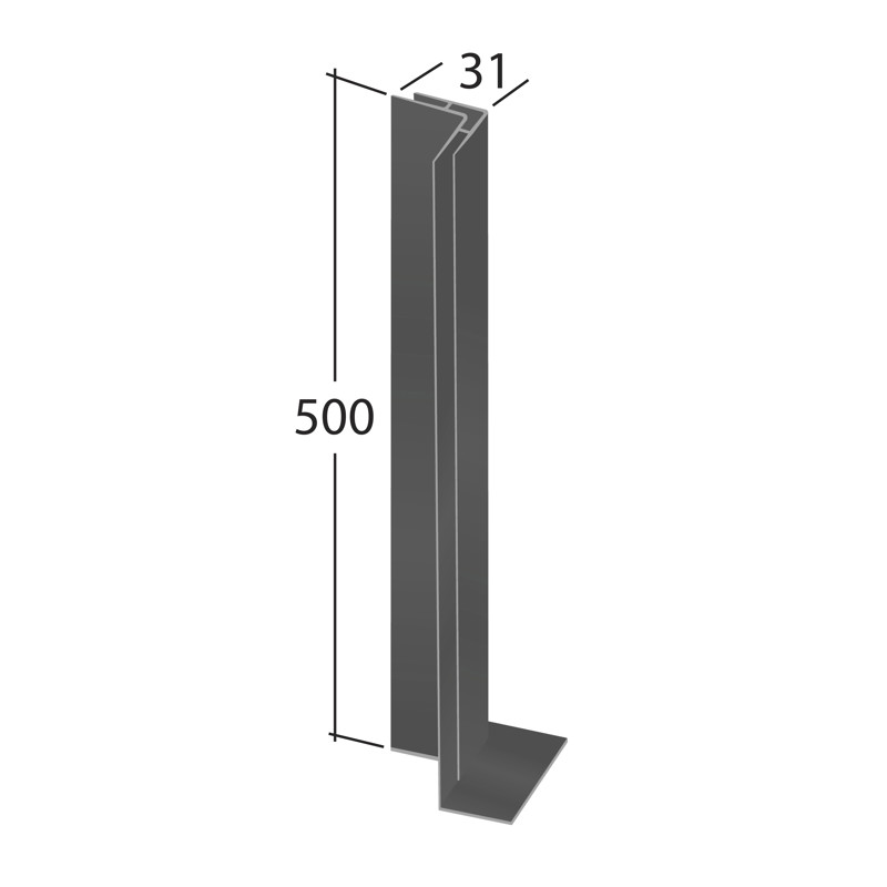 H-Section corner joint trim 90° (Internal 500x31mm)