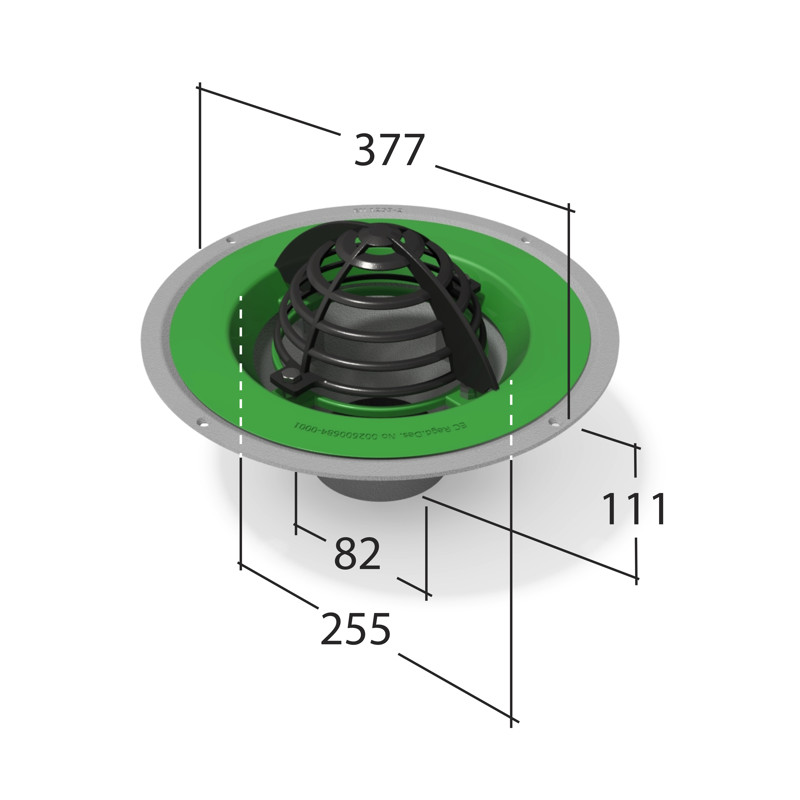 Roof Outlet with Dome Grate 82mm⌀ Pipe Connection
