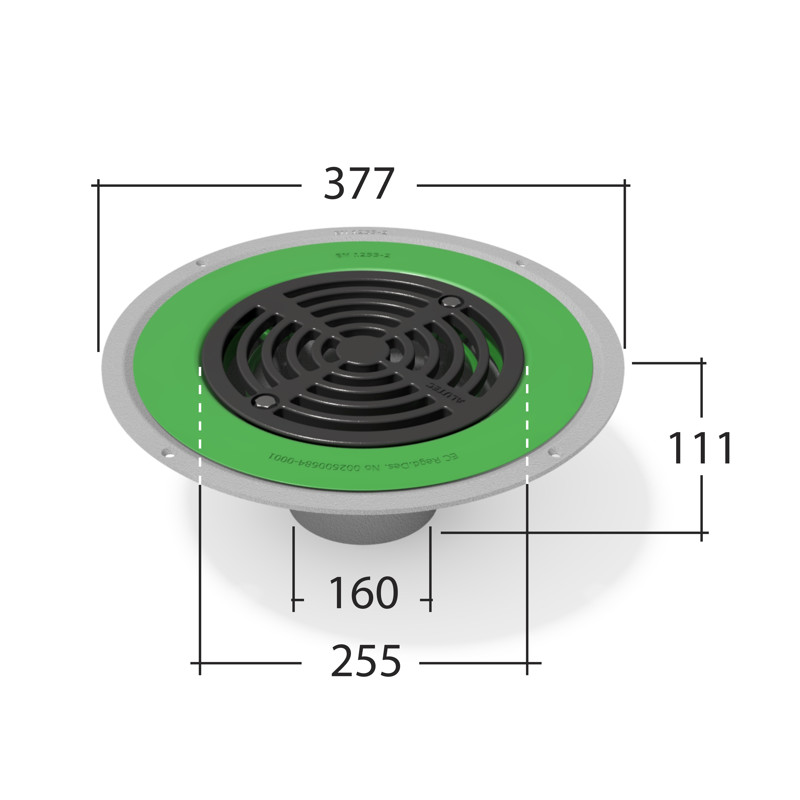 Roof Outlet with Flat Grate 160mm⌀ Pipe Connection