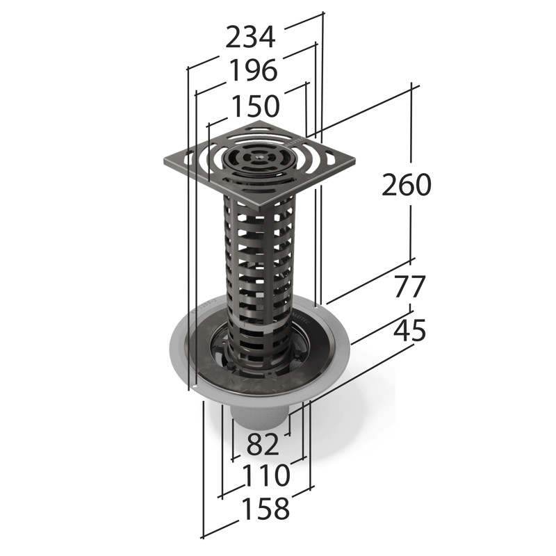 Balcony Outlet with Terrace Grate Assembly